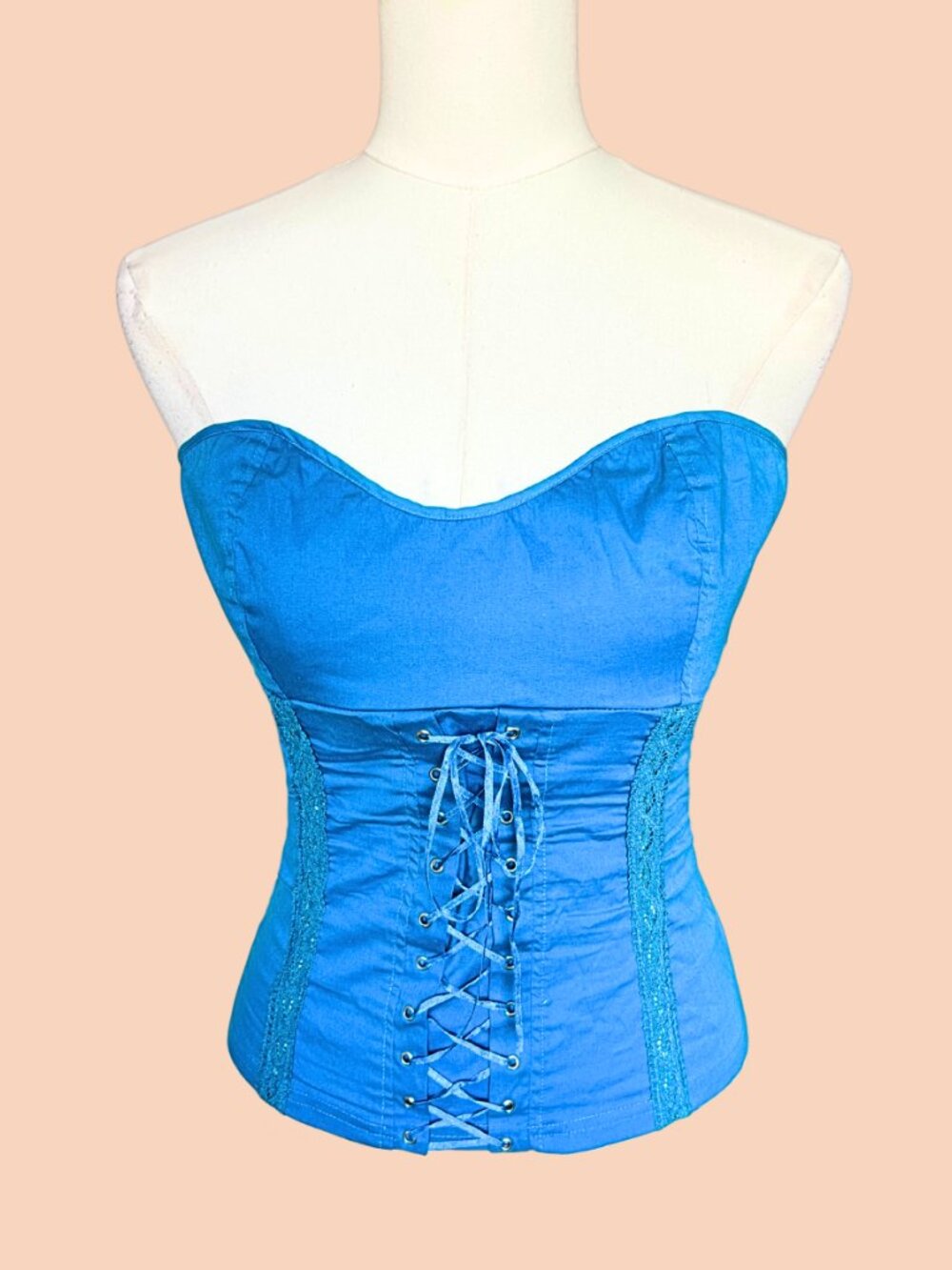 Vintage Y2K Angie Blue Lace-Up Corset Tube Top
